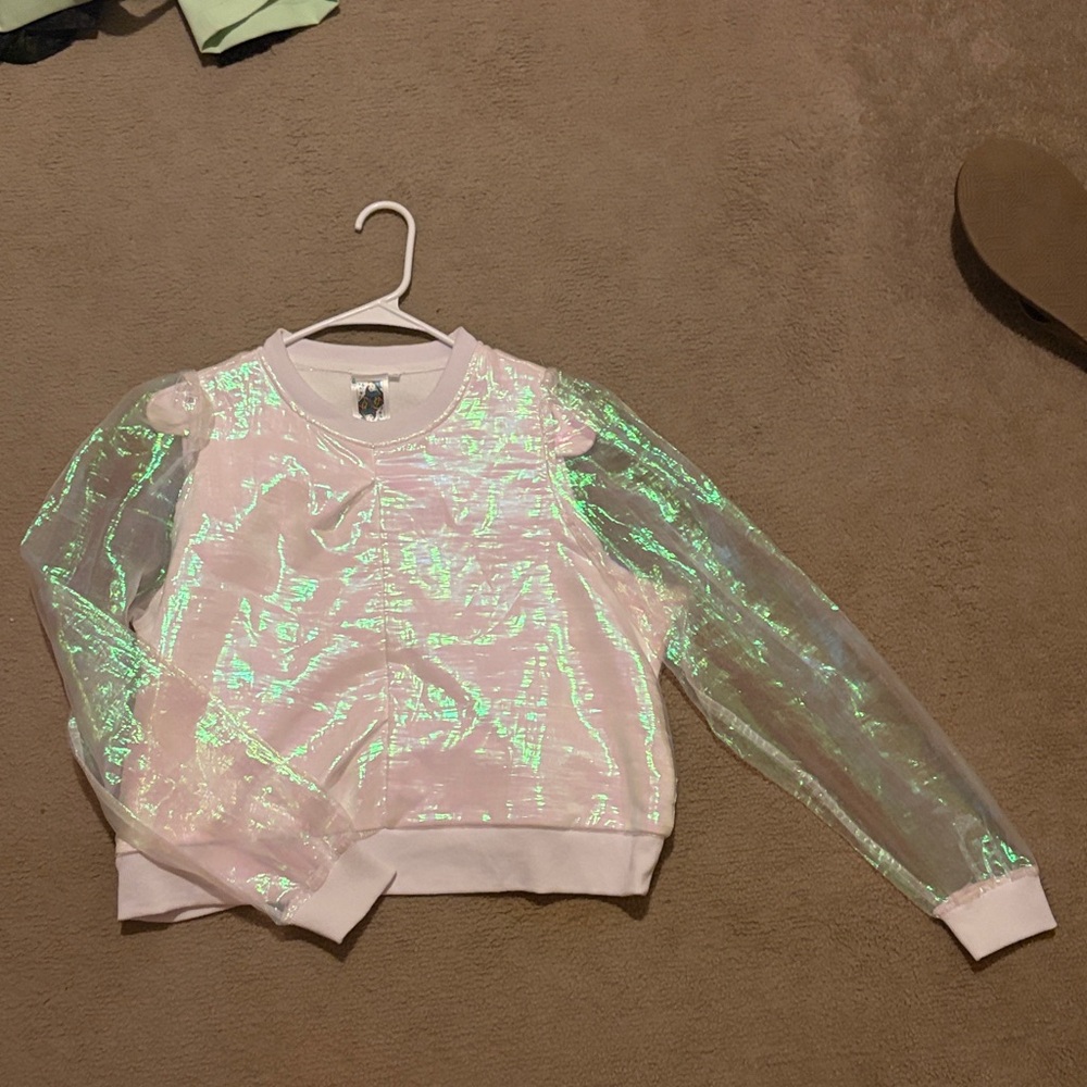 Iridescent Sheer Sleeve Pullover Queen of Sparkles